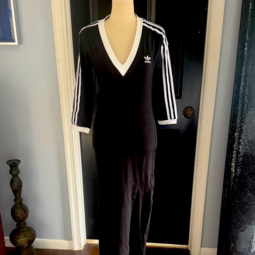 Adidas Black V-Neck Dress with White Stripes !! So cool